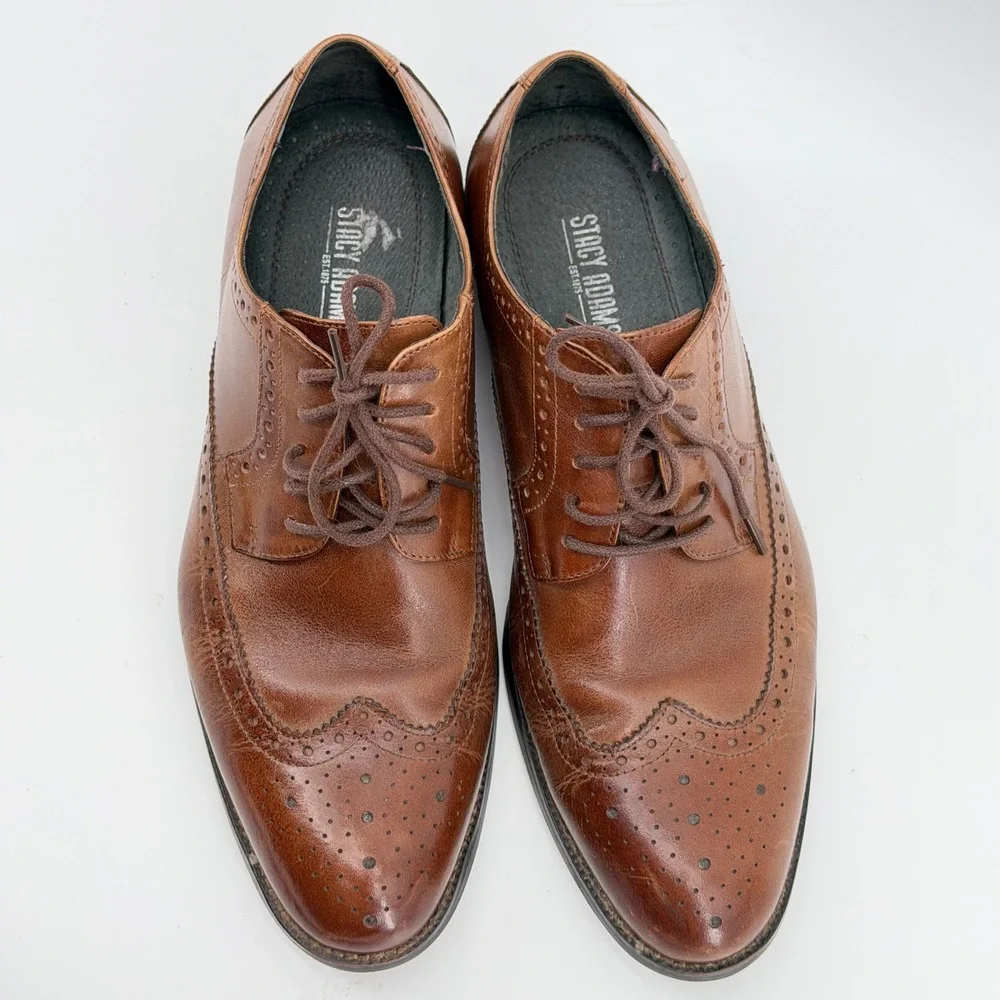 Stacy Adams Mens Brown Leather Wingtip Brogue Oxford Dress Shoes 25014-221